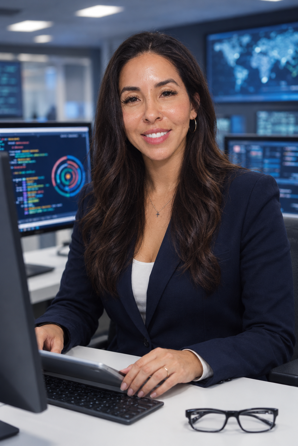 Your Managed IT consultant at her cybersecurity command center